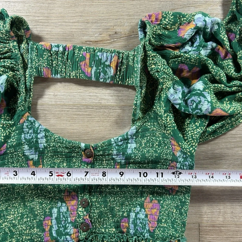 Free People Small Endless Summer Summer Picnic Printed Smocked Mini Dress Green